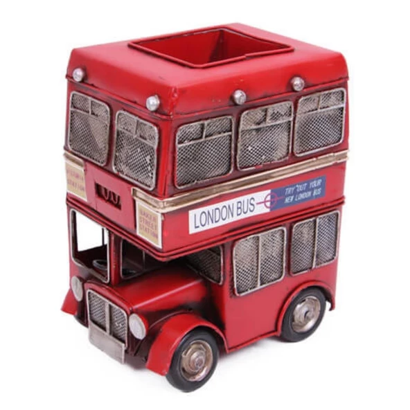 Dekoratif Metal Londra Şehir Otobüsü Kalemlik 20 cm - Resim 2