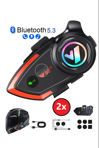 2X Kask Intercom Kulaklık Y80 2X Su Geçirmez 500 Mt Bluetooth Motosiklet Intercom Kulaklık