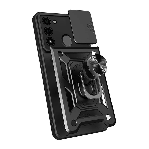 Tecno Spark 8C Kılıf Magnetik Standlı Kamera Korumalı Zore Sürgülü Vega Kapak - 4