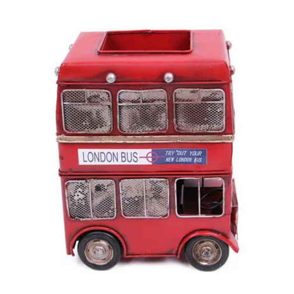 Dekoratif Metal Londra Şehir Otobüsü Kalemlik 20 cm - Resim 3
