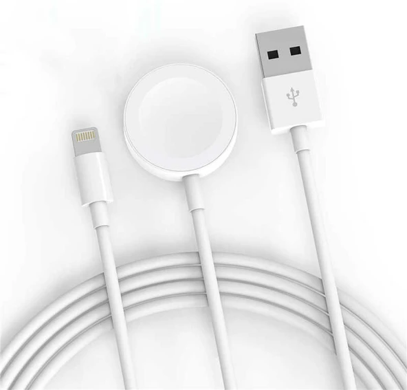 Akıllı Saat (Apple Watch SE/7/6/5/4/3/2/1 )Lightning-Wireless USB Şarj Kablosu 1.2m