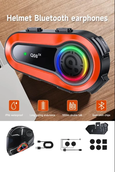 2X Kask Intercom Kulaklık Q08 2X Su Geçirmez 1000 Mt Bluetooth Motosiklet Intercom Kulaklık - 2