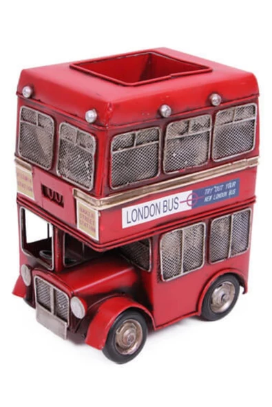 Dekoratif Metal Londra Şehir Otobüsü Kalemlik 20 cm - Resim 7