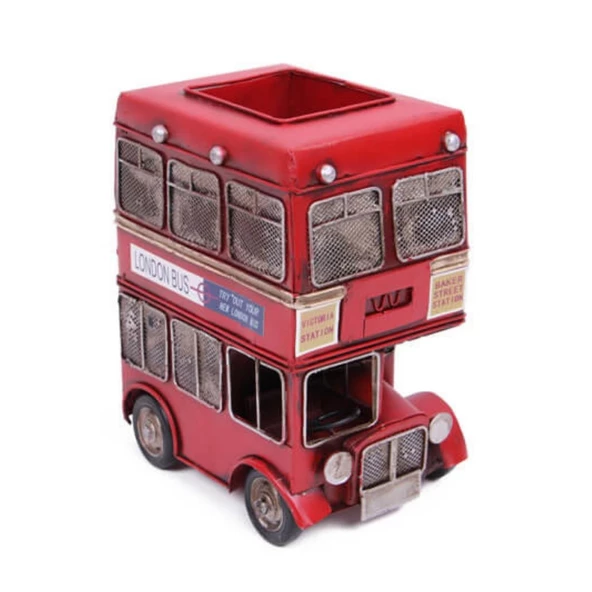 Dekoratif Metal Londra Şehir Otobüsü Kalemlik 20 cm ürün görseli