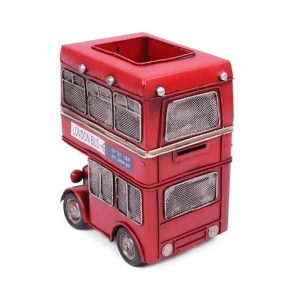 Dekoratif Metal Londra Şehir Otobüsü Kalemlik 20 cm - Resim 5