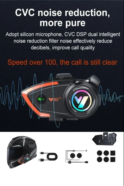 2X Kask Intercom Kulaklık Y80 2X Su Geçirmez 500 Mt Bluetooth Motosiklet Intercom Kulaklık - 6