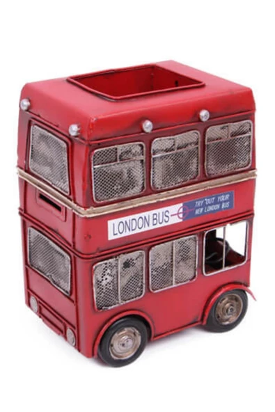 Dekoratif Metal Londra Şehir Otobüsü Kalemlik 20 cm - Resim 9