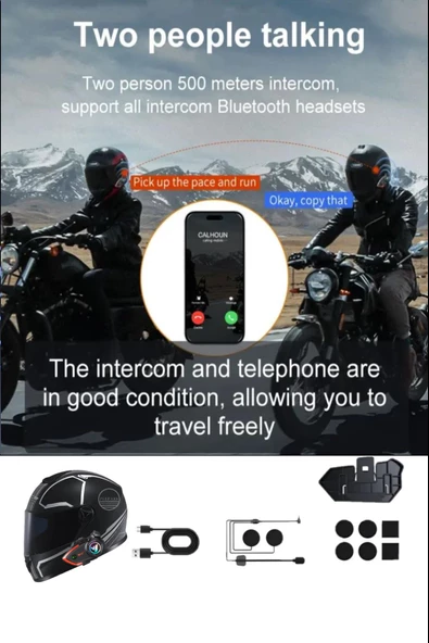 2X Kask Intercom Kulaklık Y80 2X Su Geçirmez 500 Mt Bluetooth Motosiklet Intercom Kulaklık - 5