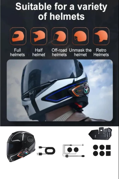 2X Kask Intercom Kulaklık Y80 2X Su Geçirmez 500 Mt Bluetooth Motosiklet Intercom Kulaklık - 2
