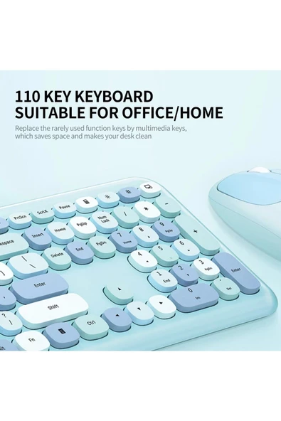 "Renkli ve Şık Tasarımlı Kablosuz Klavye & Mouse Set - Laptop ve PC Uyumlu, Uzun Pil Ömrü, Ergonomik Kullanım, Sessiz Tuşlar" - 10