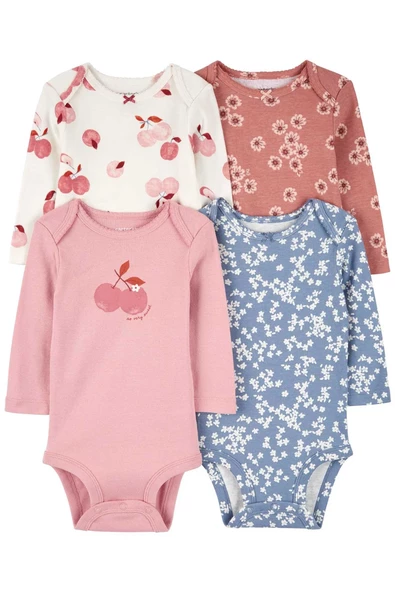 Carter's Kız Bebek Uzun Kollu Body Set 4'lü Paket 1R700310 Renkli