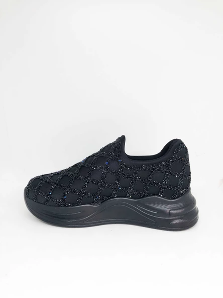 Kadın Siyah Taşlı Özel Sneaker Ayakkabı - 2