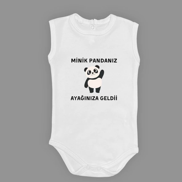 Minik Pandanız Ayağınıza Geldii Baskılı Bebek Body Zıbın Çıtçıtlı Badi