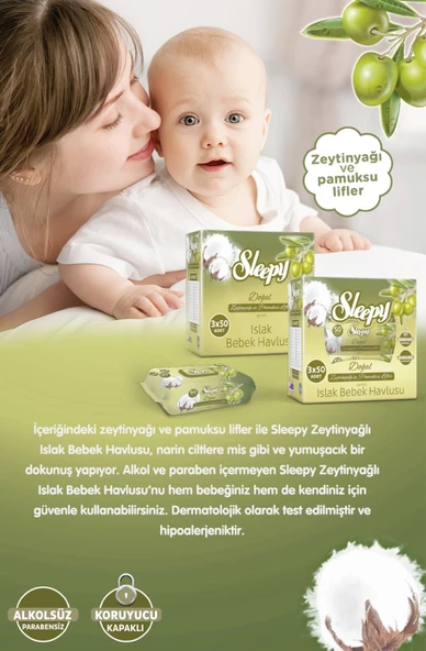 Sleepy Doğal Zeytinyağlı Islak Havlu Mendil 90 Adet - 3