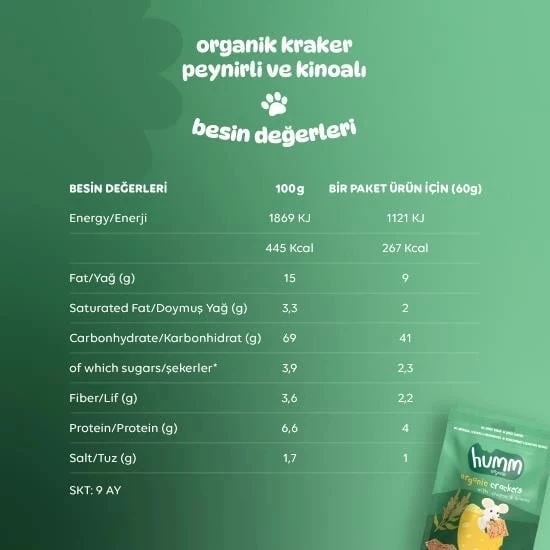 Humm Organik Peynirli Kinoalı Kraker 60 Gr - 5