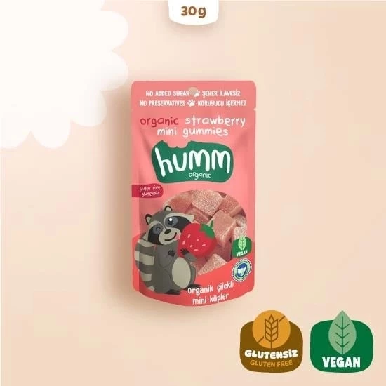 Humm Organik Çilekli Glutensiz Vegan Mini Küpler 30 Gr