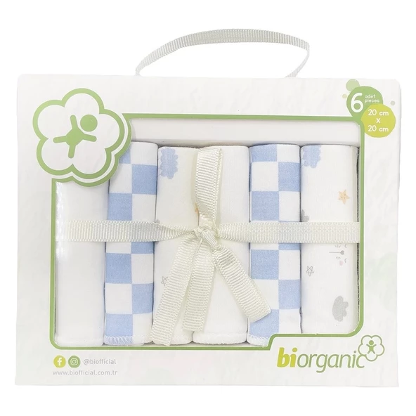 Bibaby Biorganik Desenli 6lı Penye Mendil 57759 Mavi