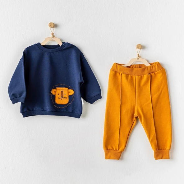 Andywawa AC24194 Lion 2li Bebe Takım Navy Mustard