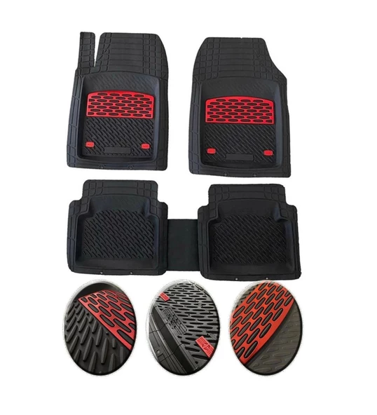 Mitsubishi Colt 2004-2010 Uyumlu Ekstra Kanallı Havuzlu Paspas Seti Krom Kırmızı 4D