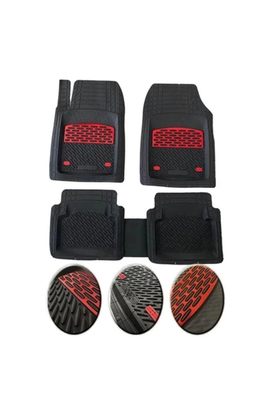 Hyundai Santa FE 2006-2010 Uyumlu Ekstra Kanallı Havuzlu Paspas Seti Krom Kırmızı 4D