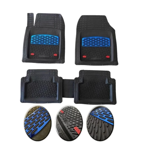 Ford KA 1996-2008 Uyumlu Ekstra Kanallı Havuzlu Paspas Seti Krom Mavi 4D