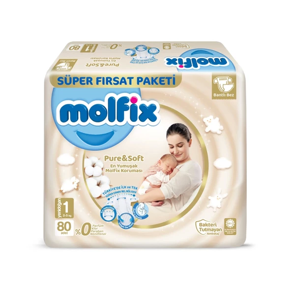 Molfix Pure&Soft Bebek Bezi Süper Fırsat Paketi 1 Beden 2-5 Kg 80 Adet