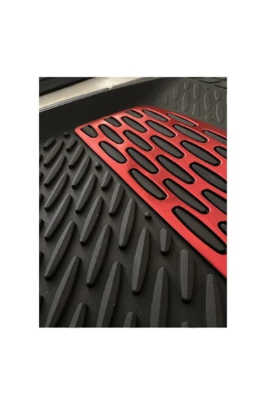 Volvo XC90 7 Koltuk 2014 ve Sonrası Uyumlu Ekstra Kanallı Havuzlu Paspas Seti Krom Kırmızı 4D - Resim 2