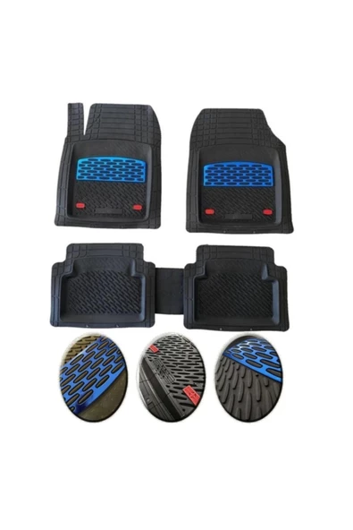 BMW X6 E71 2008-2014 ve Sonrası Uyumlu Ekstra Kanallı Havuzlu Paspas Seti Krom Mavi 4D ürün görseli 1