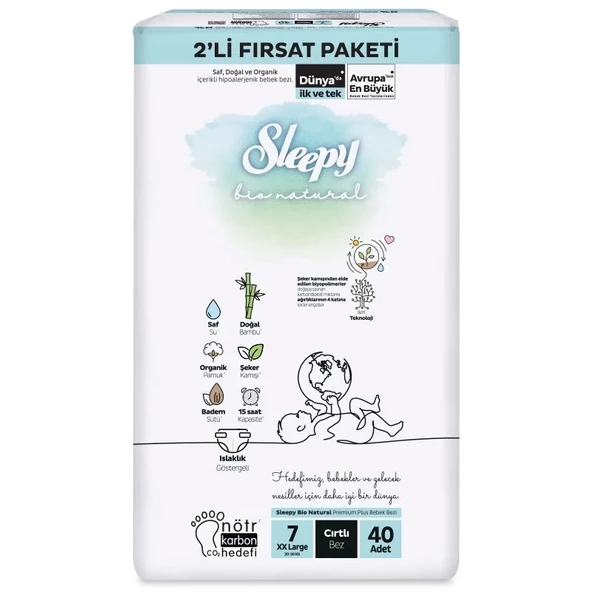 Sleepy Bio Natural Bebek Bezi 2'Li Fırsat Paketi 7 Beden 40 Adet