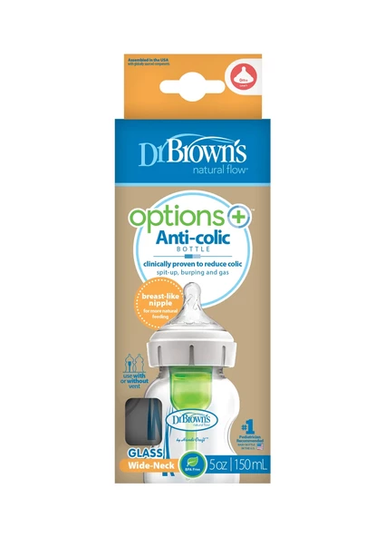 Dr Brown's Geniş Ağız Anti Kolik Options+ Cam Biberon 150 ml - 2