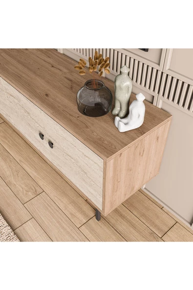 Mezza 4042 DIAMOND METAL AYAKLI TV ÜNİTESİ 150 CM SEPET-TRAVERTEN - 5