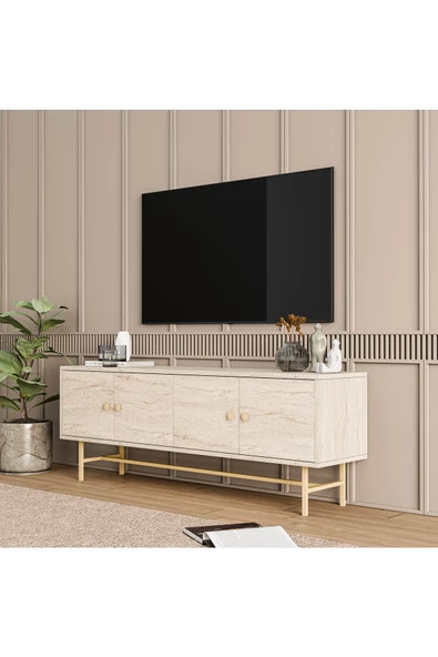 Mezza 4046 DIAMOND GOLD METAL AYAKLI TV ÜNİTESİ 150 CM TRAVERTEN