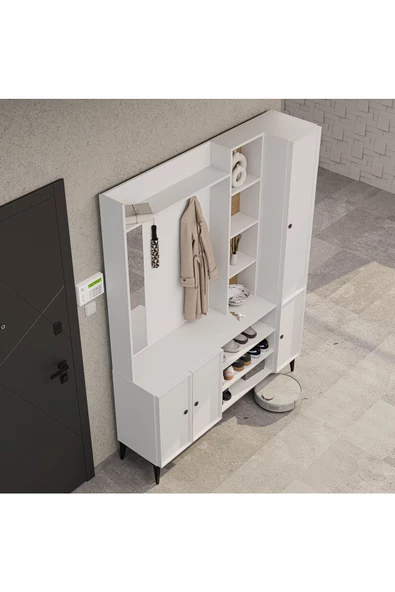 Mezza 5050 VERONA 4 PROFİL KAPAKLI 4 ASKILI 15 RAFLI SOL AYNALI PORTMANTO BEYAZ YUNUS - 6