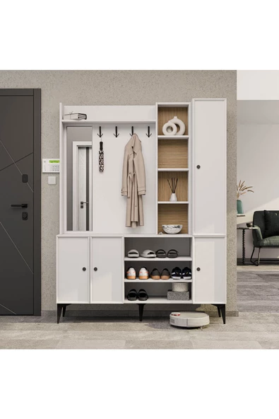 Mezza 5050 VERONA 4 PROFİL KAPAKLI 4 ASKILI 15 RAFLI SOL AYNALI PORTMANTO BEYAZ YUNUS - 3