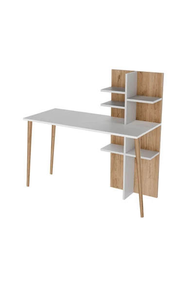 Mezza 1924 RUBY 120 CM AHŞAP AYAKLI ÇALIŞMA MASASI SEPET-BEYAZ - 6