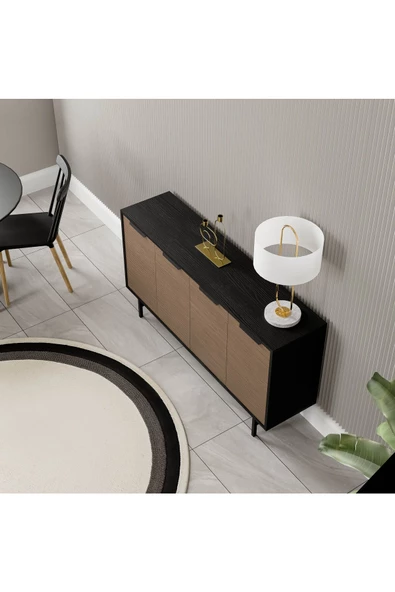 Mezza 4616 BLANCO 145 CM (METAL AYAKLI) KONSOL SİYAH KAPLAN - 4