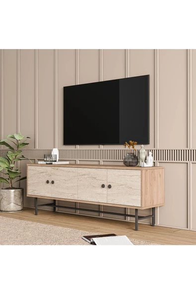 Mezza 4042 DIAMOND METAL AYAKLI TV ÜNİTESİ 150 CM SEPET-TRAVERTEN