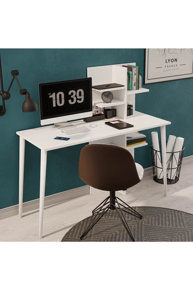 Mezza 1920 RUBY 120 CM AHŞAP AYAKLI ÇALIŞMA MASASI BEYAZ - 4