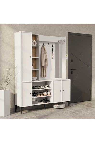Mezza 5051 VERONA 4 PROFİL KAPAKLI 4 ASKILI 15 RAFLI SAĞ AYNALI PORTMANTO BEYAZ YUNUS - 4