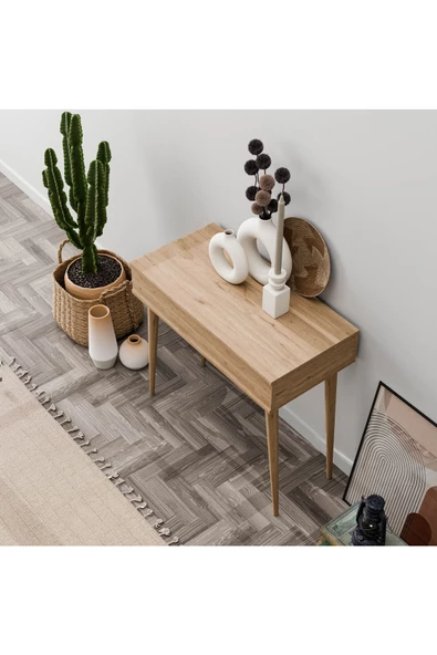 Mezza 2222 FLORA DÜŞER KAPAKLI AYNALI (AHŞAP AYAKLI) 80 CM MAKYAJ MASASI DRESUAR ÇALIŞMA MASASI SEPET - 3
