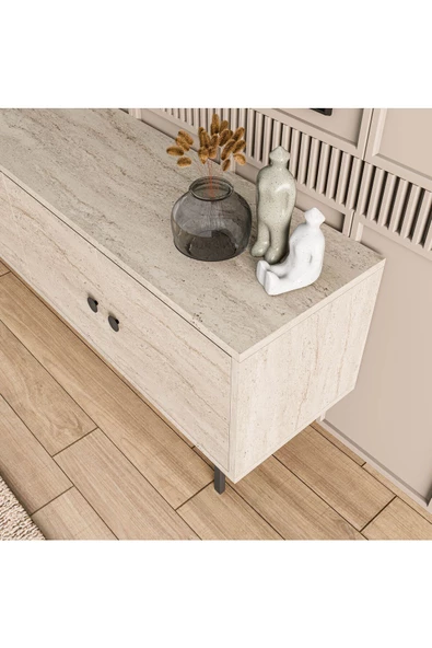 Mezza 4040 DIAMOND METAL AYAKLI TV ÜNİTESİ 150 CM TRAVERTEN - 5