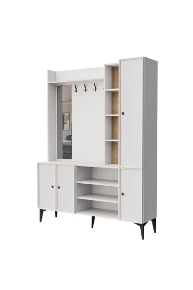 Mezza 5050 VERONA 4 PROFİL KAPAKLI 4 ASKILI 15 RAFLI SOL AYNALI PORTMANTO BEYAZ YUNUS - 8