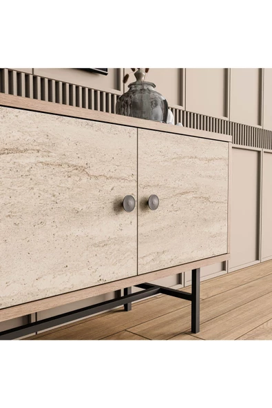 Mezza 4042 DIAMOND METAL AYAKLI TV ÜNİTESİ 150 CM SEPET-TRAVERTEN - 7