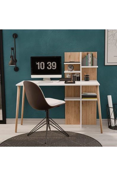 Mezza 1924 RUBY 120 CM AHŞAP AYAKLI ÇALIŞMA MASASI SEPET-BEYAZ - 3