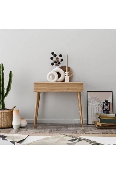 Mezza 2222 FLORA DÜŞER KAPAKLI AYNALI (AHŞAP AYAKLI) 80 CM MAKYAJ MASASI DRESUAR ÇALIŞMA MASASI SEPET - 7
