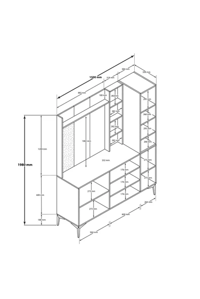 Mezza 5050 VERONA 4 PROFİL KAPAKLI 4 ASKILI 15 RAFLI SOL AYNALI PORTMANTO BEYAZ YUNUS - 2
