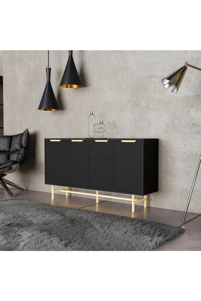 Mezza 4632 NERO 145 CM (GOLD METAL AYAKLI) MODERN KONSOL