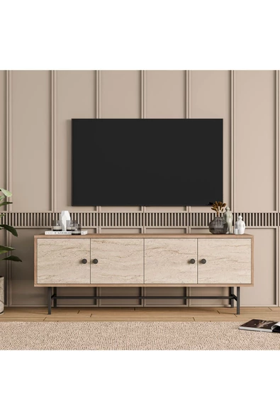 Mezza 4042 DIAMOND METAL AYAKLI TV ÜNİTESİ 150 CM SEPET-TRAVERTEN - 3
