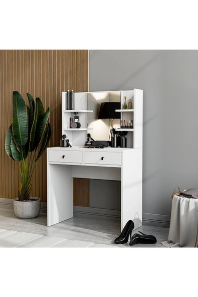 Mezza 2210 SHINY AYNALI 2 ÇEKMECELİ 80 CM MAKYAJ MASASI BEYAZ - 3
