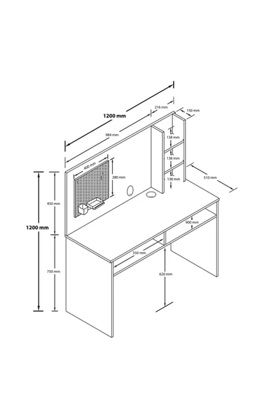 Mezza 1942 VICTUS 120 CM ORGANIZERLİ ÇALIŞMA MASASI SEPET BEYAZ - 2